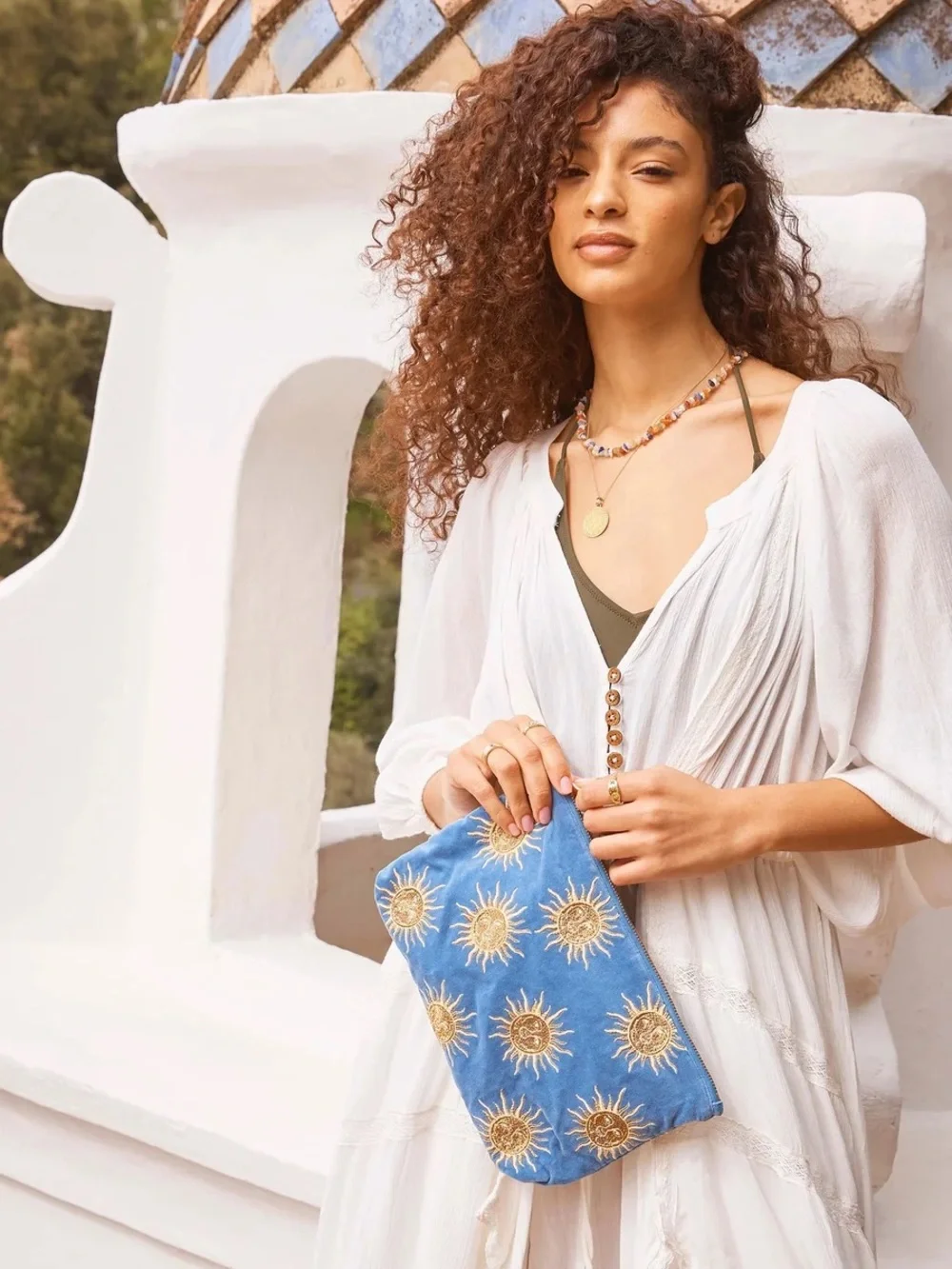Elizabeth Scarlett- Sun Goddess-Blue Velvet Sun Embroidered Cosmetic Pouch